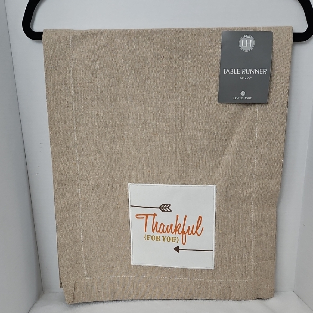 Levtex Home NWT Fall Neutral Tan Table Runner "Thankful For You" Design
